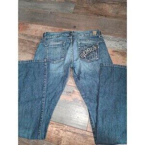Women's Guess DAREDEVIL  BOOT Blue Jeans Size 28 EUC  Bedazzled B20